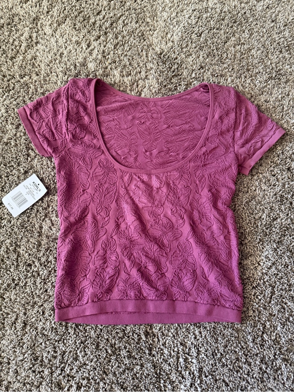 Kohl's Textured Scoop-Neck Crop Top in Mauve